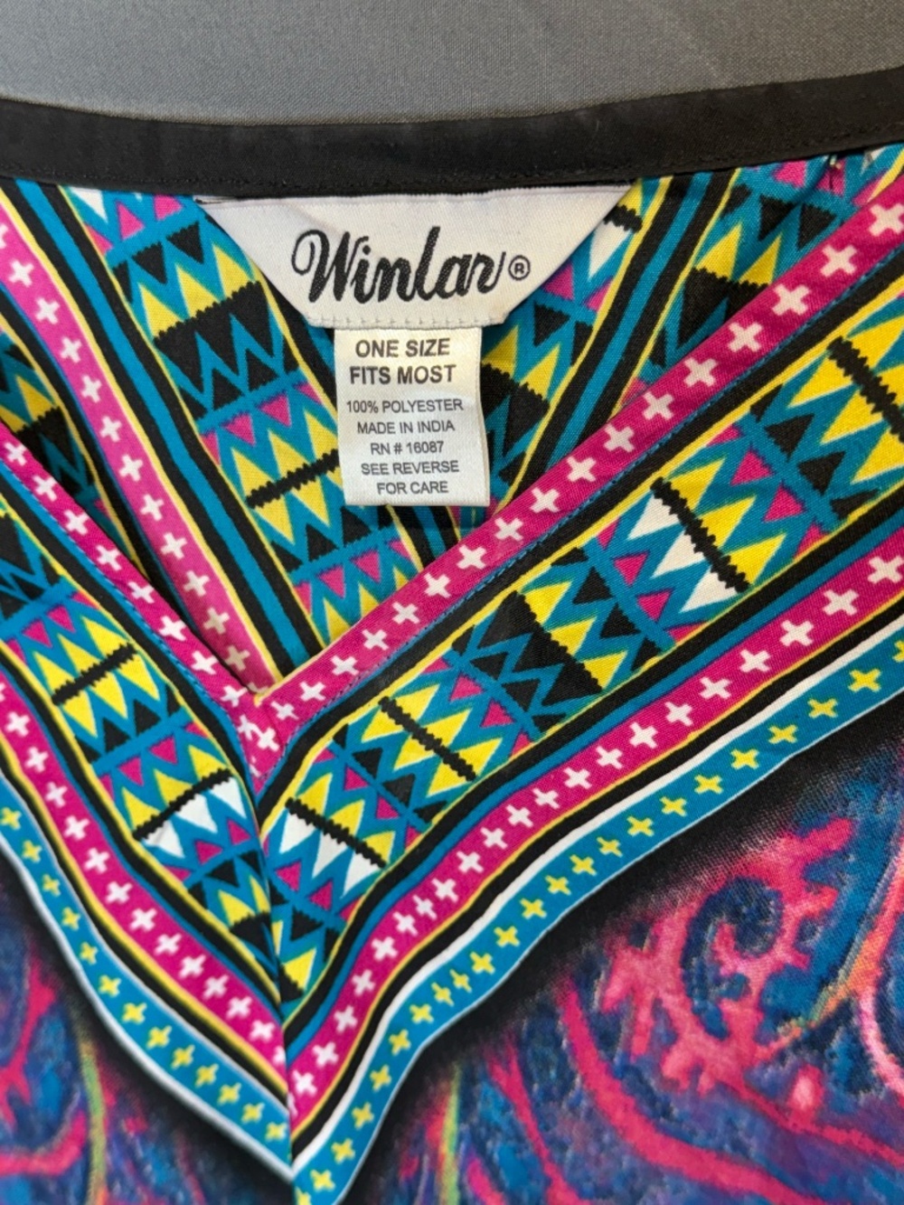 Winlar Peacock & Geometric Print Kaftan Tunic OS - Picture 6 of 7